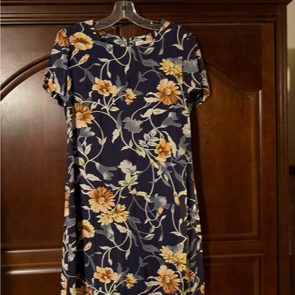 Talbots Blue and Gold A-line Midi Dress